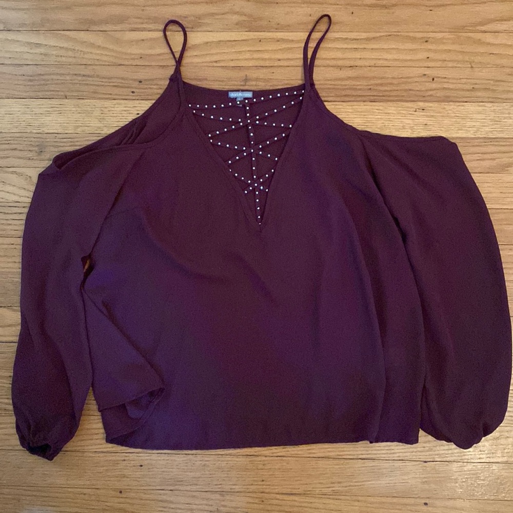 Maroon Cold Shoulder Top - Picture 6 of 6
